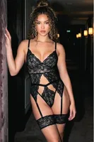 Çapraz Sırtlı Jartiyerli Dantel Siyah Fantezi Body NightLight 3891 Siyah farklı açı
