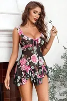 Çiçek Baskılı Kısa Etekli Siyah Fantazi Gecelik Feel Lady F235 Siyah farklı açı