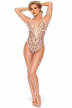 For Dreams Çiçek Desenli Transparan Dantel Body For Dreams 8620