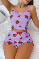 Çilek Desen Crop Şortlu Yazlık Lila Şort Takım Real Passione S-47 Lila farklı açı