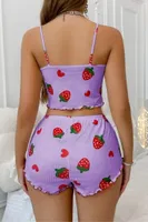 Çilek Desen Crop Şortlu Yazlık Lila Şort Takım Real Passione S-47 Lila detay görünüm