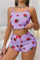 Çilek Desen Crop Şortlu Yazlık Lila Şort Takım Real Passione S-47 Lila görsel 5