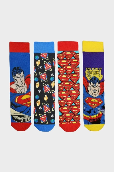 Çimpa Erkek 4'lü Superman Desenli Renkli Soket Çorap