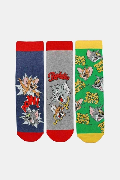 Çimpa Kadın 3'lü Tom&Jerry Desenli Renkli Yetişkin Soket Çorap