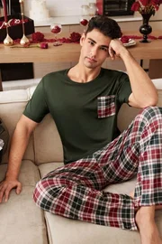 Çok Renkli Cep Detaylı Kısa Kollu Düz Üst Ekose Alt Erkek Çift Pijama Takımı Bella Notte CP-7573