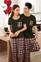 Çok Renkli Cep Detaylı Kısa Kollu Düz Üst Ekose Alt Erkek Çift Pijama Takımı Bella Notte CP-7573 Çok Renkli görsel 5