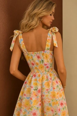 Çok Renkli Çiçek Desenli Bağlama Detaylı Şortlu Tulum Bella Notte T-6555 - Alternatif Görünüm