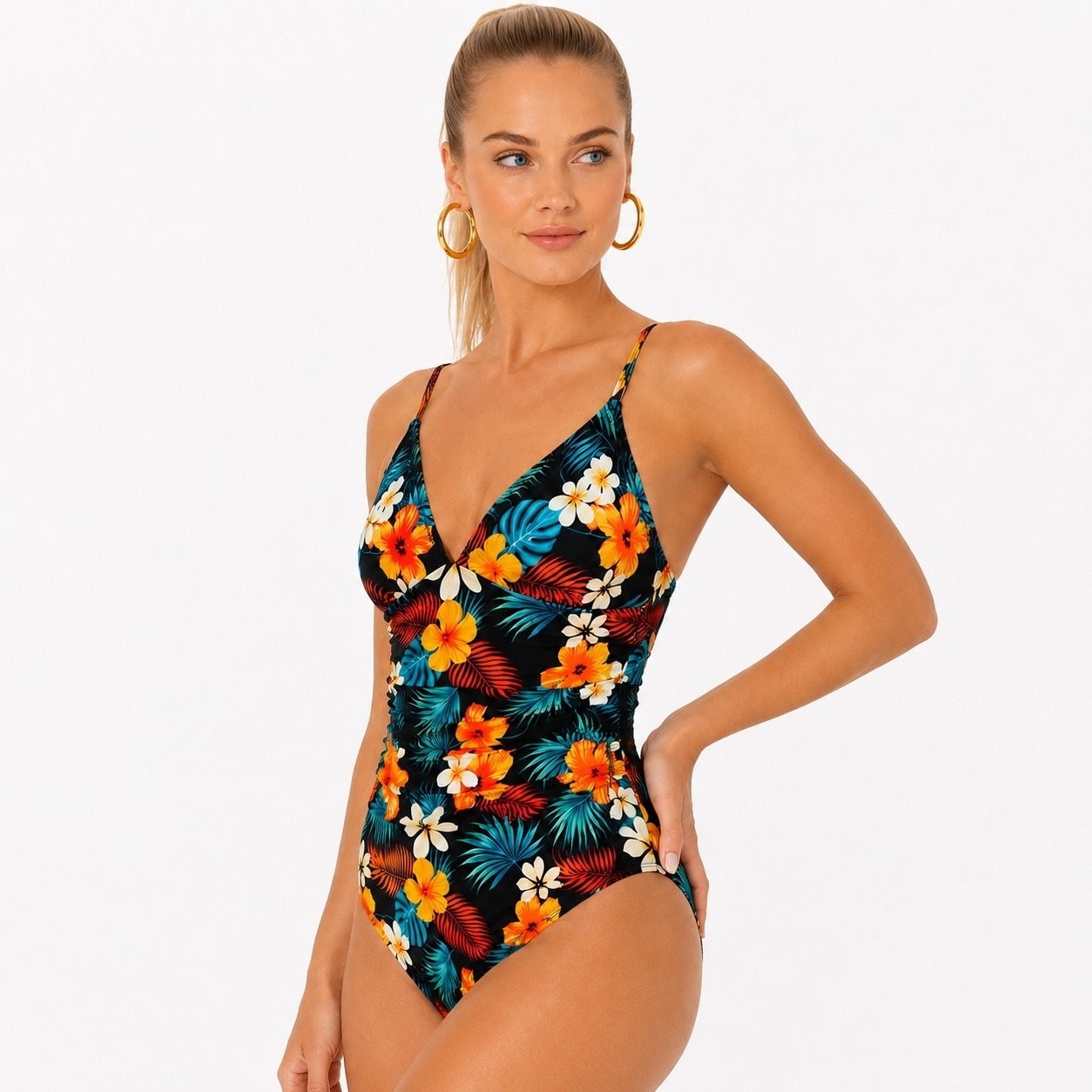 Çok Renkli Egzotik Çiçek Desenli Modern Kesim Kadın Mayo Bella Notte M-9313