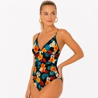Çok Renkli Egzotik Çiçek Desenli Modern Kesim Kadın Mayo Bella Notte M-9313