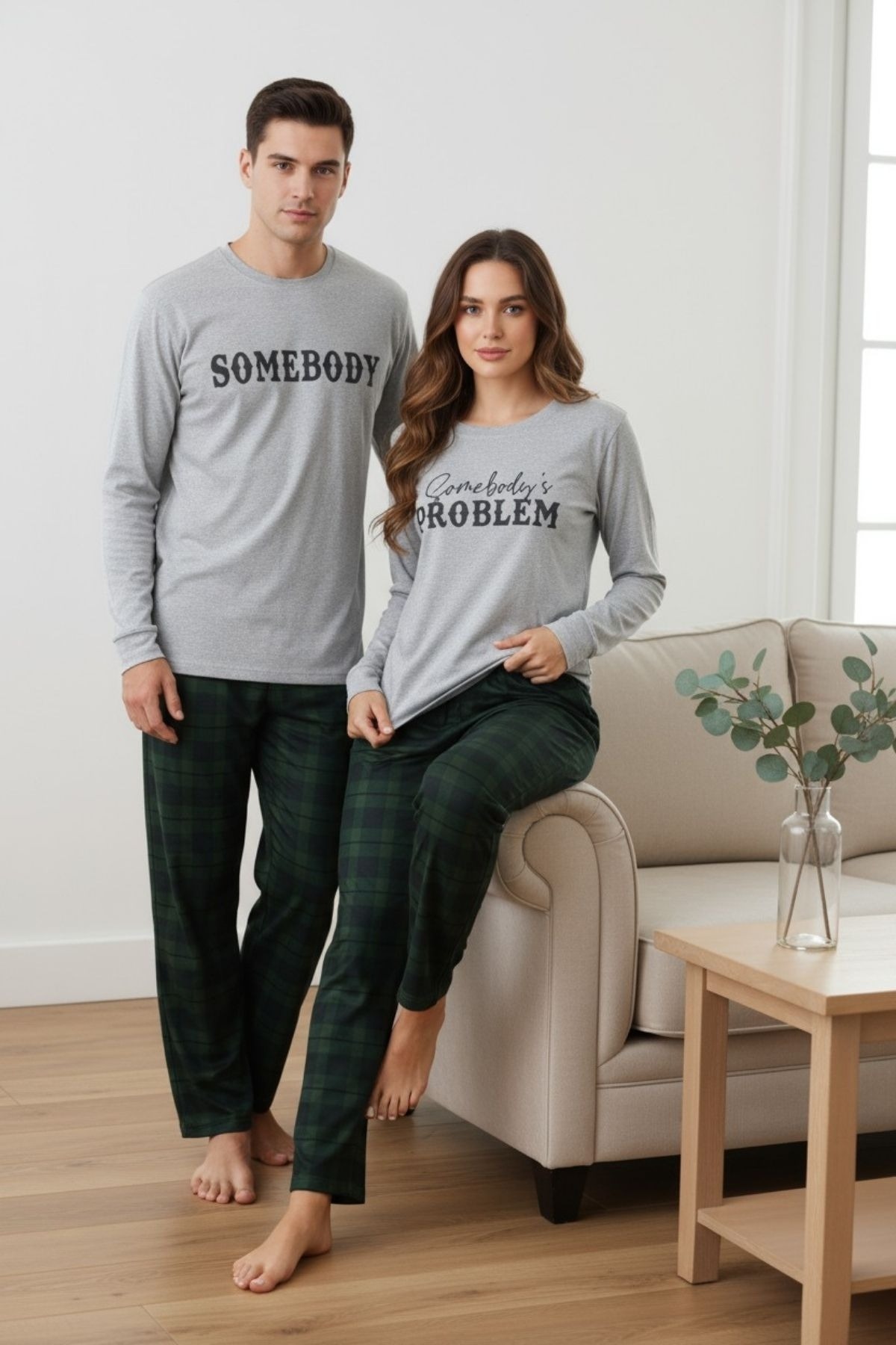 Çok Renkli Modern Yazı Baskılı Erkek Çift Ev Pijama Takımı Bella Notte CP-7565