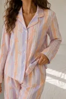 Çok Renkli Pamuklu Pastel Çizgili Fiyonk Desenli Düğmeli Uzun Kollu Pijama Takımı Bella Notte 61353 Çok Renkli