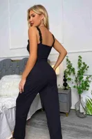 Dantel Askılı Ribanalı Crop ve Uzun Dantel Paça Pijama Takımı Merry See MS4439 Siyah Siyah farklı açı