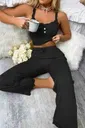 Dantel Askılı Ribanalı Crop ve Uzun Dantel Paça Pijama Takımı Merry See MS4439 Siyah