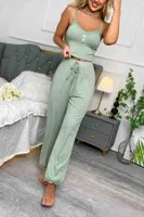 Dantel Askılı Ribanalı Crop ve Uzun Dantel Paça Pijama Takımı Merry See MS4439 Yeşil Yeşil görsel 5