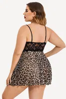 Dantel Dekolteli Leopar Büyük Beden Gecelik Tanga Takım Nathalie NTH01 Siyah görsel 5