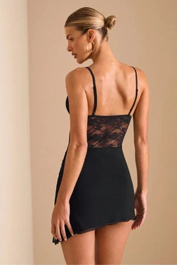 Dantel Detaylı Mini Siyah Seksi Elbise Real Passione E1074 - Alternatif Görünüm