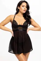 Dantel Detaylı Mini Tül Etekli Gecelik For Dreams 9107 Siyah