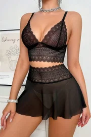 Dantel Detaylı Siyah İnce Askılı Fantazi Takım Feel Lady F217