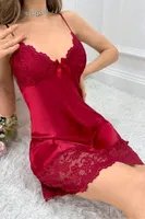 Dantel Etekli Bordo Kadın Saten Gecelik Real Passione 2155 Bordo farklı açı