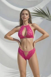 Pembe Dantel Göğüs Dekolteli Fantazi Takım Venlisa V1702
