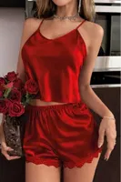 Dantel Kenarlı Saten Kırmızı Şort Takım Real Passione 1135 Kırmızı detay görünüm