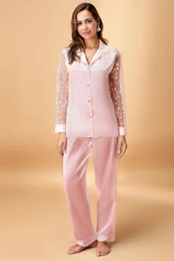 Dantel Kollu Saten Gömlek Tİpi Pijama Takım Nurteks 5673 - Alternatif Görünüm