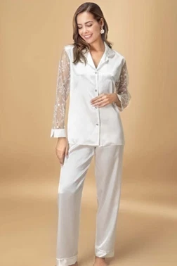 Dantel Kollu Saten Gömlek Tİpi Pijama Takım Nurteks 5673