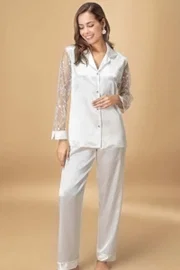 Dantel Kollu Saten Gömlek Tİpi Pijama Takım Nurteks 5673