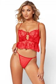 For Dreams Dantel Peplum Kırmızı Büstiyer ve Tanga Takım For Dreams 9109