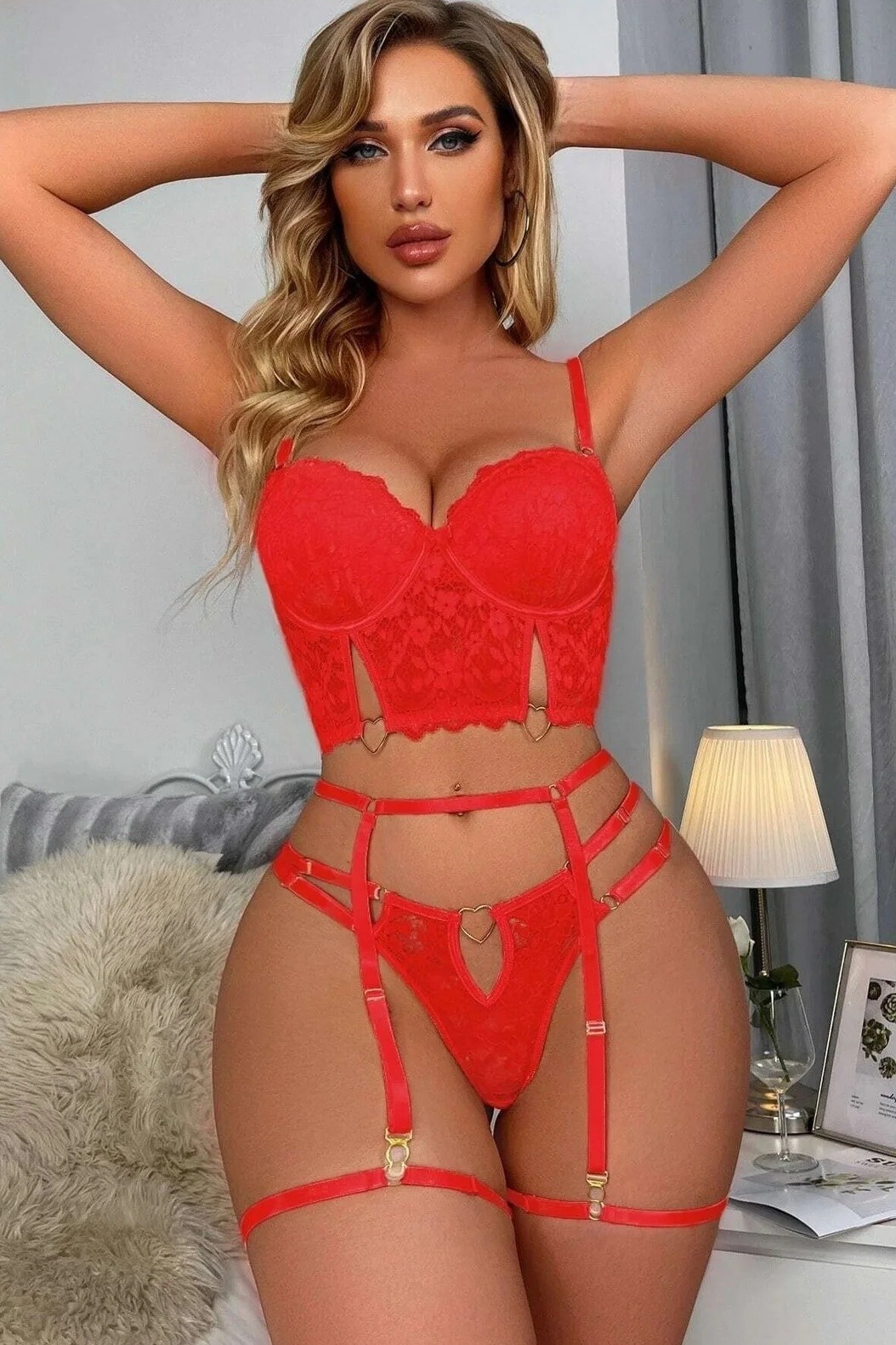 Dantel Şerit Detaylı Kırmızı Fantezi Büstiyer Takım For Dreams 8406