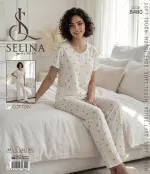 Dantel Yakalı Beyaz Kadın Kısa Kollu Pijama Takım Selina 8480 Görsel