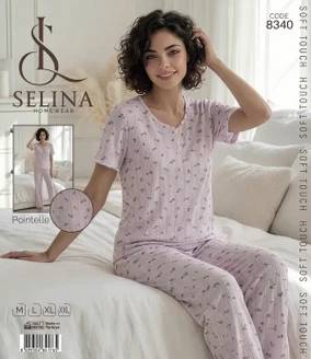 Tekten Dantel Yakalı Pembe Kadın Kısa Kollu Pijama Takım Selina8340