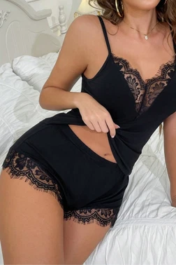 Dantelli Siyah Kısa Şort Takım Real Passione S-44-1 - Alternatif Görünüm