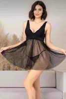 Dantelli Tül Fantezi Kadın Babydoll Nurteks 5402 Siyah