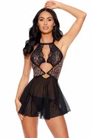 Dantelli Tüllü Etekli Leopar Desenli Tasarım Gecelik Takım For Dreams 8622 Siyah farklı açı