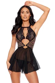 For Dreams Dantelli Tüllü Etekli Leopar Desenli Tasarım Gecelik Takım For Dreams 8622