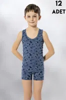 Desen Baskılı Geniş Askılı Erkek Çocuk Atlet 12'li Kota 1014 Asorti