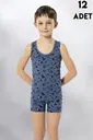 Desen Baskılı Geniş Askılı Erkek Çocuk Atlet 12'li Kota 1014