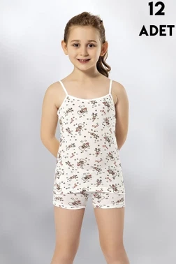 Desen Baskılı İp Askılı Kız Çocuk Atlet 12'li Kota 3405