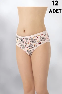 Desen Baskılı Penye Kız Çocuk Bikini Külot 12'li Kota 3402