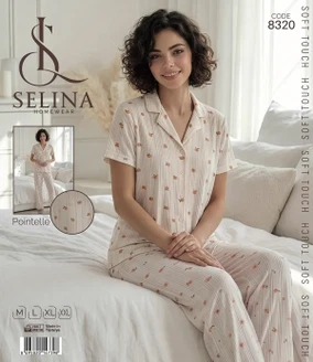 Tekten Desenli Gömlek Pijama Takımı Selina 8320