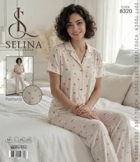 Tekten Desenli Gömlek Pijama Takımı Selina 8320