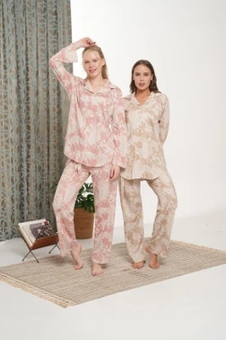 Desenli İki İplik Boydan Kadın Pijama Takımı Bone Club 6323