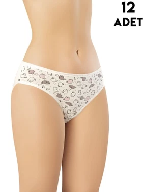 Desenli Kadın Bikini Külot 12'li Kota 5005