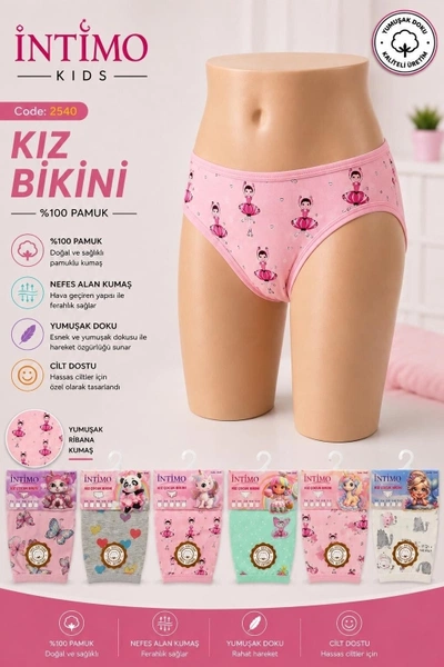 Desenli Kız Çocuk Bikini 6'lı İntimo 2540