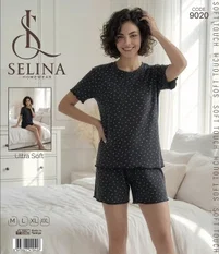 Tekten Desenli Yaslık Şort Pijama Takım Selina 9020