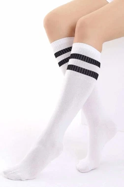 Design Design Çizgili Pamuklu Çocuk Dizaltı Çorap Mor No.2 - Alternatif Görünüm