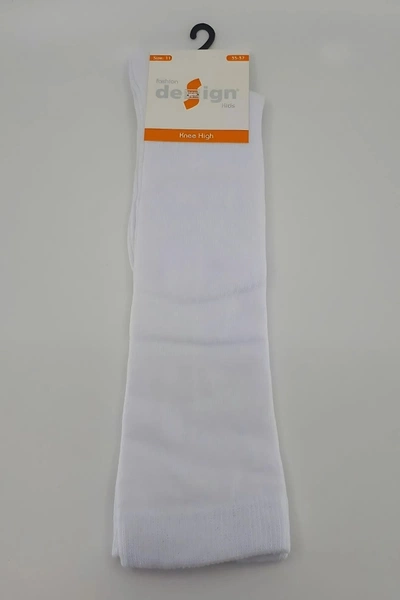 Design Pamuklu Çocuk Dizaltı Çorap Beyaz