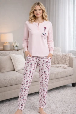 DOREMI DoReMi Önden Düğmeli Çiçekli Bayan Pijama Takımı
