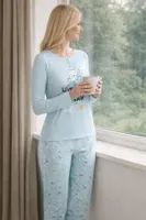 Uzun Kollu Önden Düğmeli Bayan Pijama Takımı Yeşil görsel 4